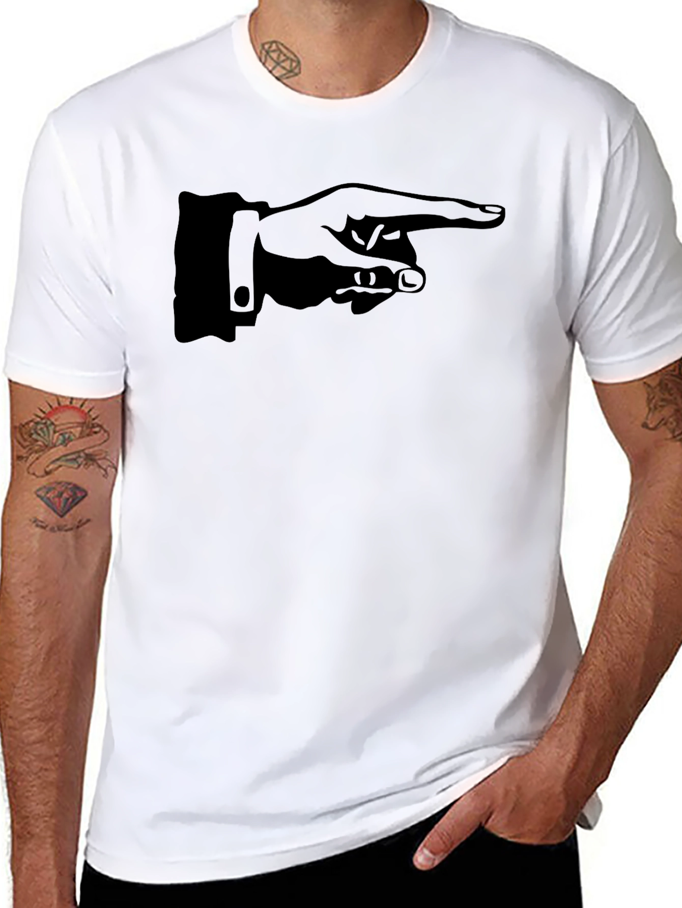 Black Pointing Hand Graphic Tee - Black Cotton T-Shirt view 8