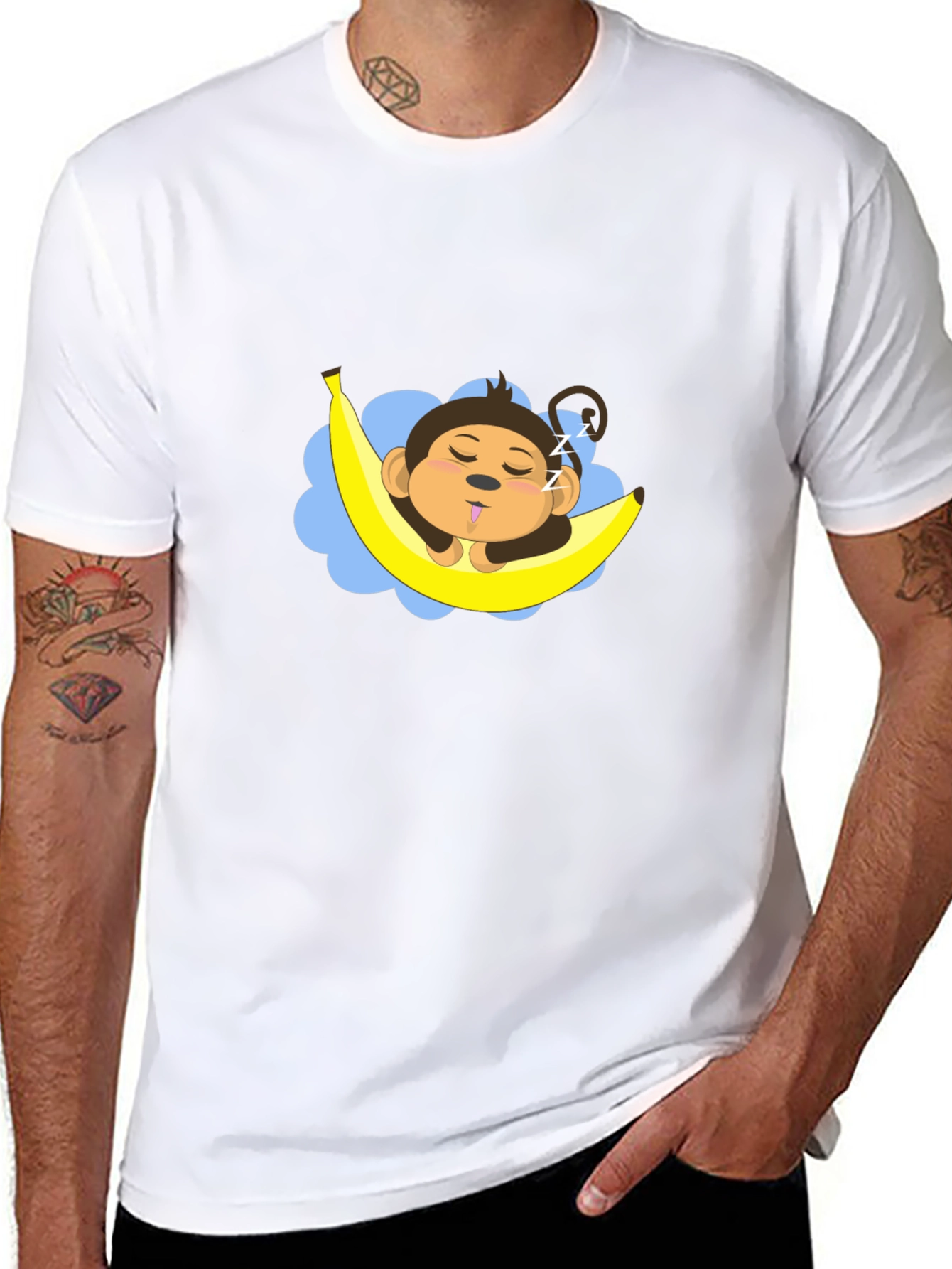 Black Sleeping Monkey Banana T-Shirt - Unisex Black Tee view 8