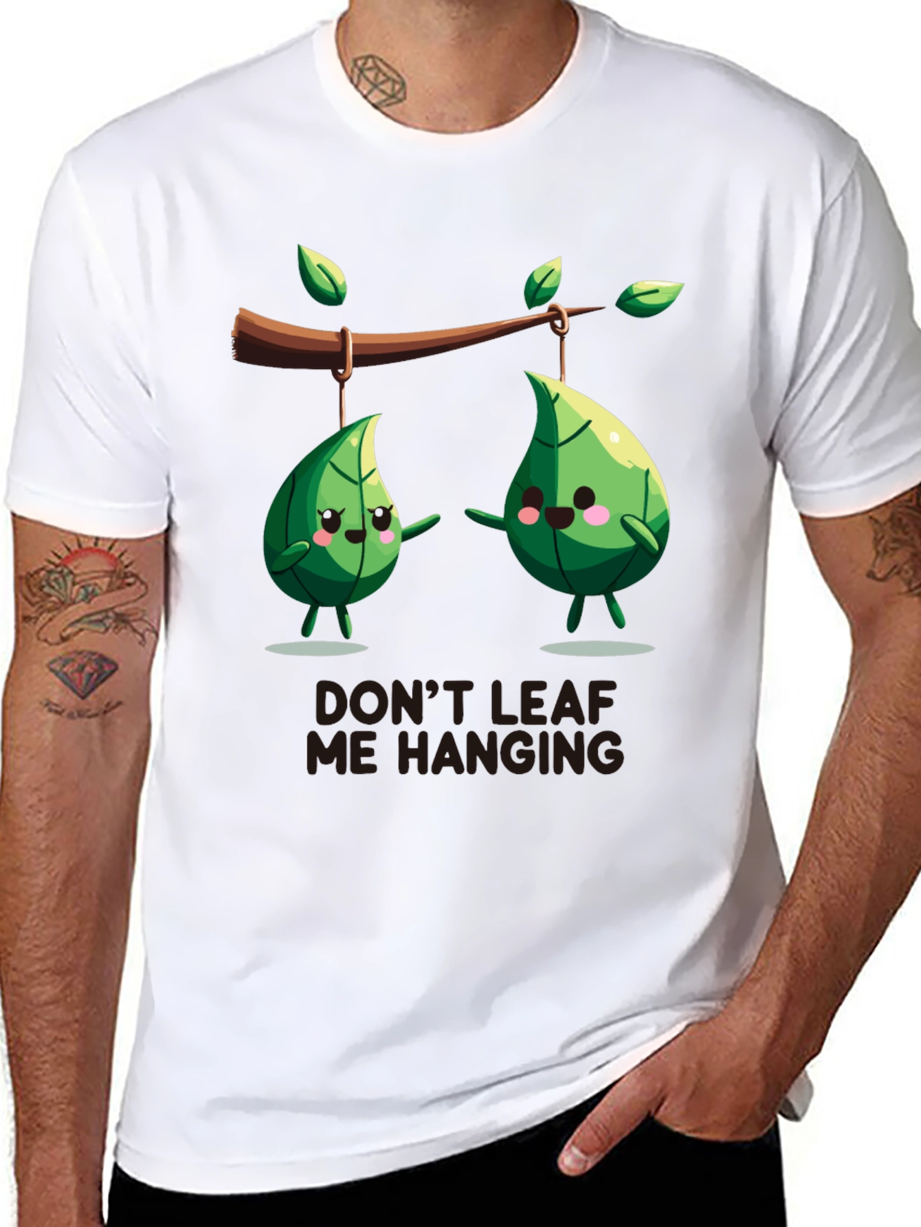 Black Funny Don't Leaf Me Hanging Graphic T-Shirt view 8