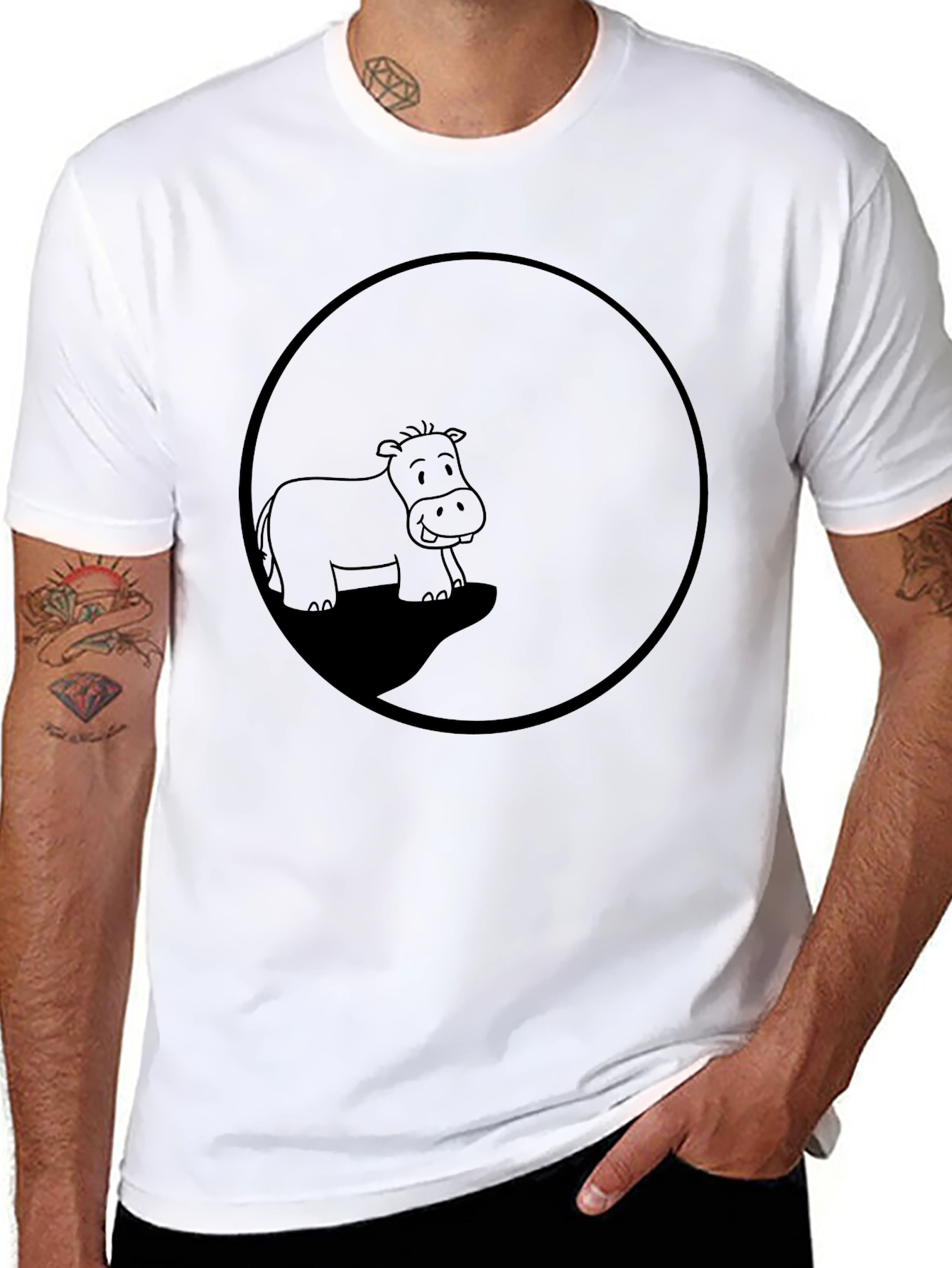 Black Hippo Circle Graphic T-Shirt view 8