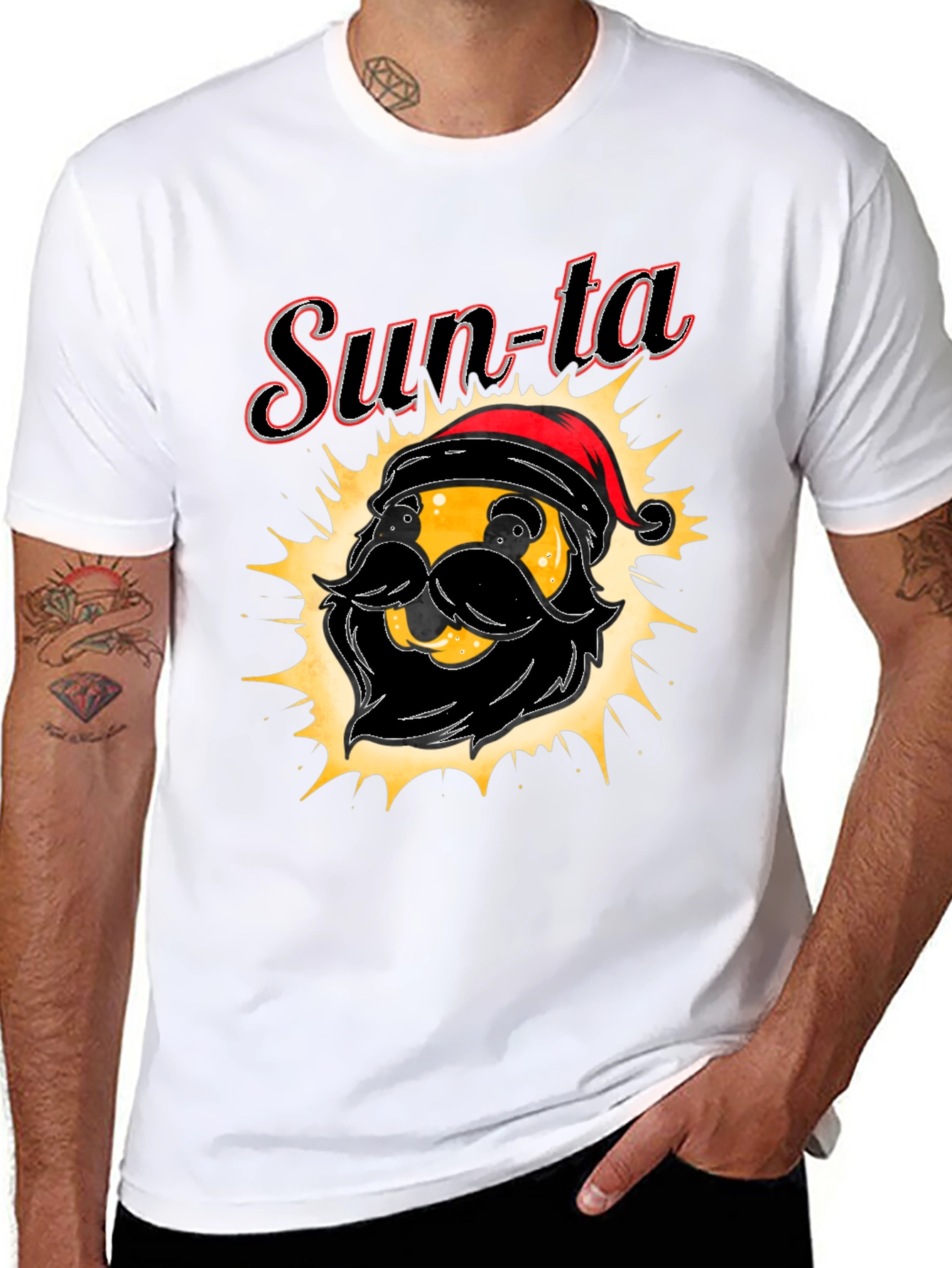 Black Sun-ta Graphic Tee - Santa Claus Emoji T-Shirt view 8