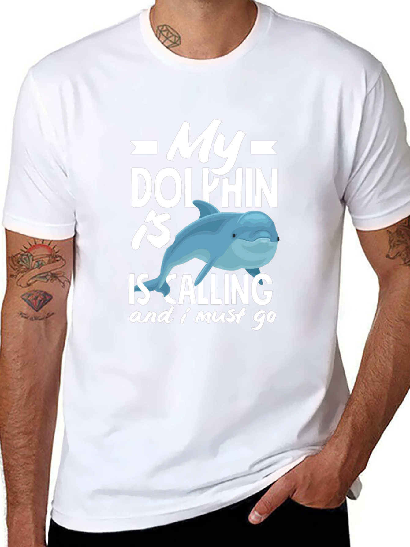 Black My Dolphin Is Calling Funny T-Shirt view 8