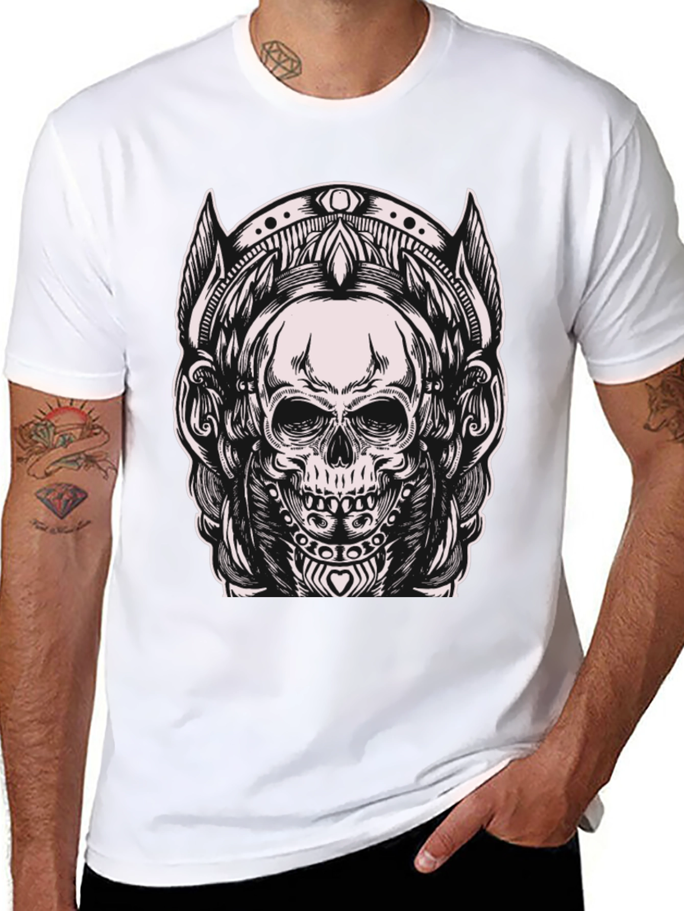 Black Skull Graphic Tee - Black Cotton Blend T-Shirt view 8