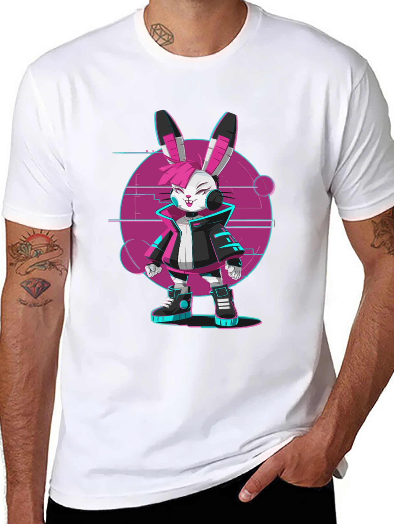 Black Cyberpunk Bunny T-Shirt - Edgy Streetwear Style view 8