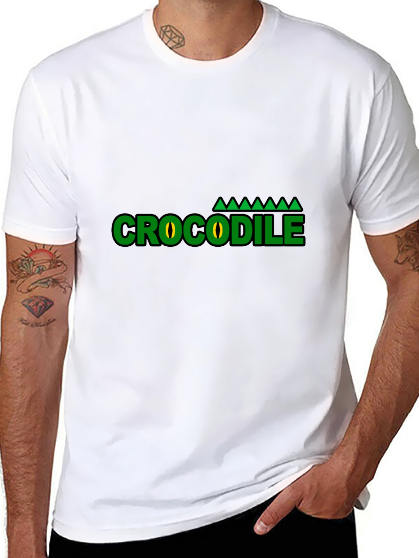 Black Crocodile Graphic T-Shirt - Green Eye Design view 8
