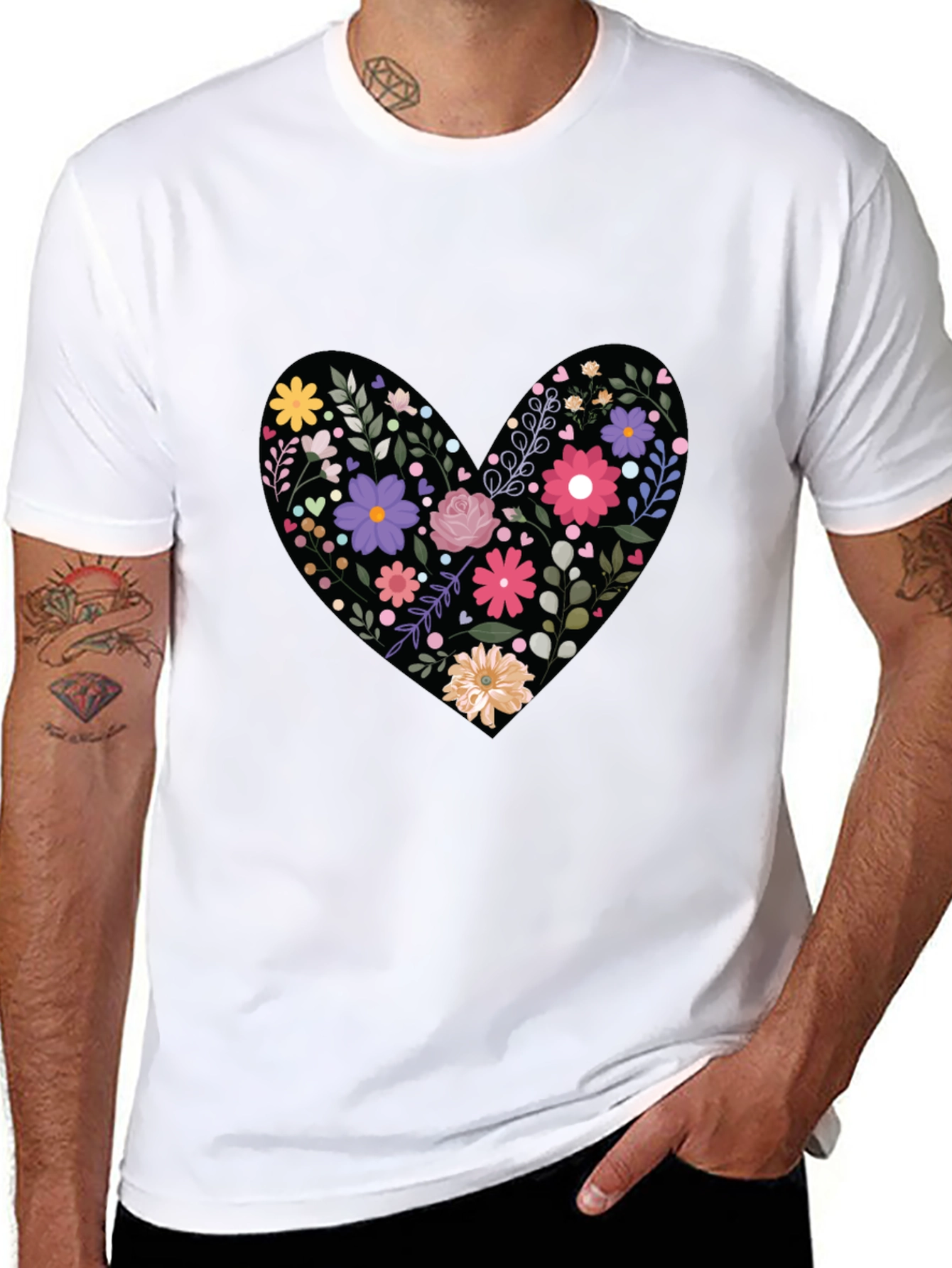 Black Floral Heart Graphic Tee - Black view 8