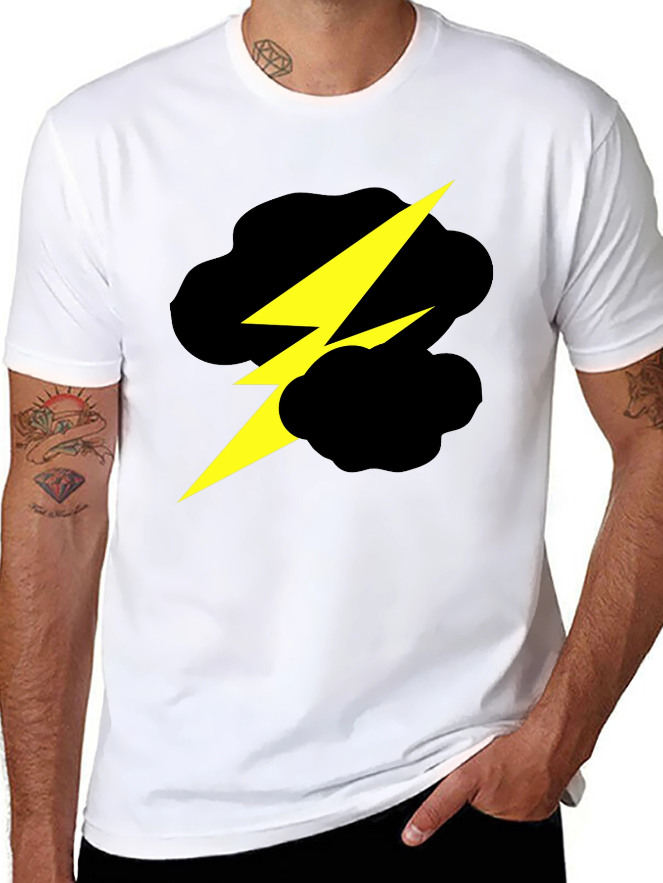 Black Lightning Bolt Cloud Graphic Black T-Shirt view 8