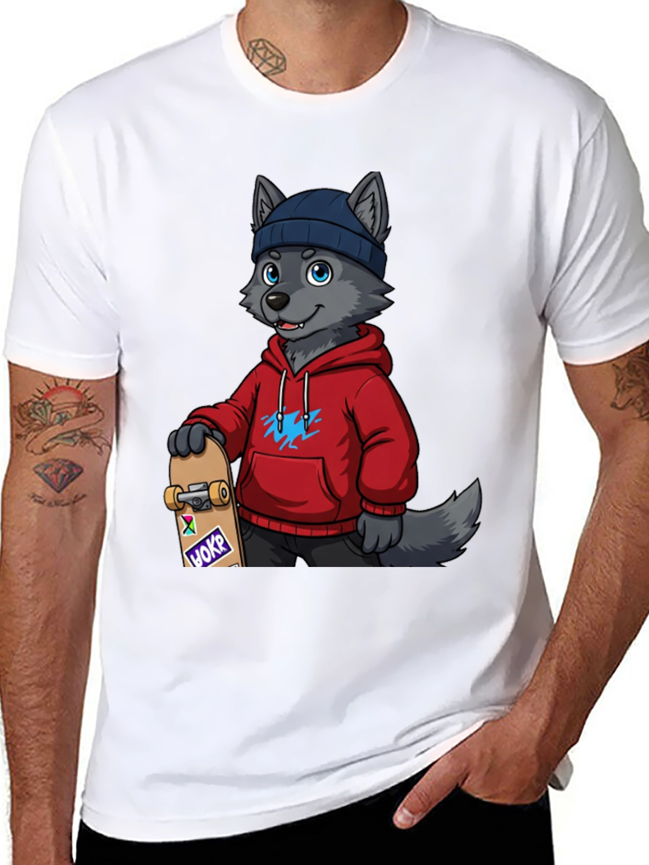 Black Skater Wolf Graphic Tee - Cool & Unique Design view 8