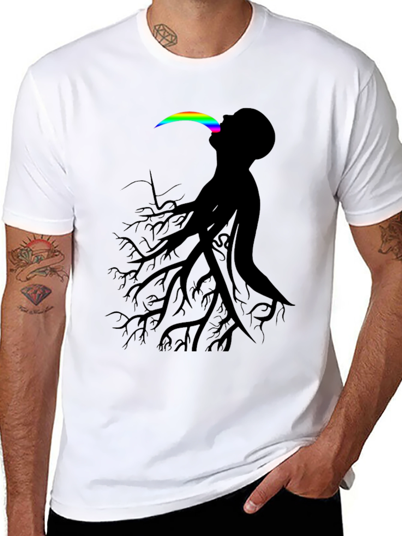 Black Abstract Tree Man Graphic Tee - Black view 8