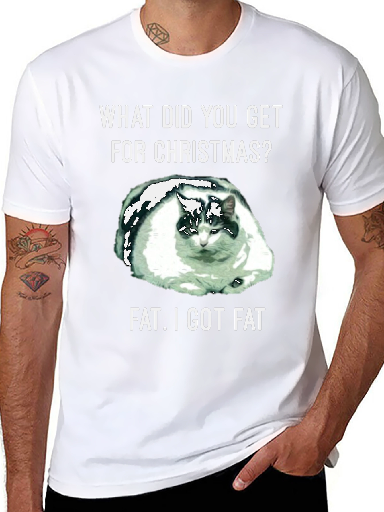 Black Funny Cat Christmas Fat T-Shirt view 8