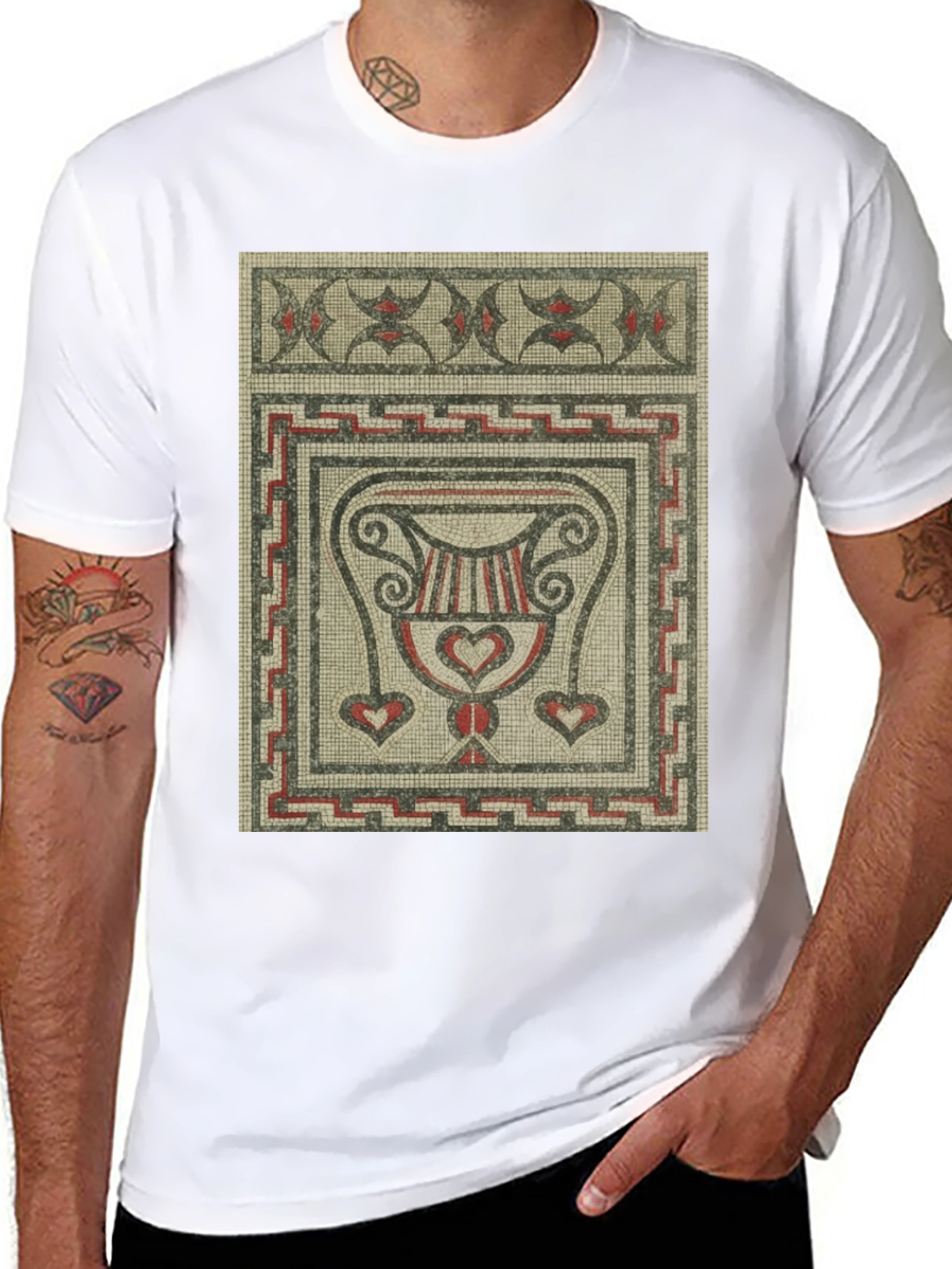 Black Mosaic Art Graphic T-Shirt - Ancient Roman Style Tee view 8