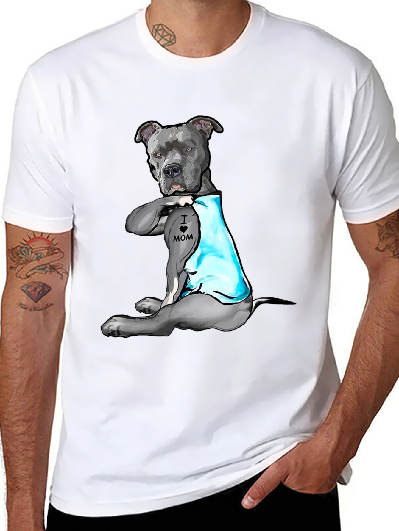 Black Dog Lover T-Shirt: 'I Heart Mom' Pitbull Design view 8