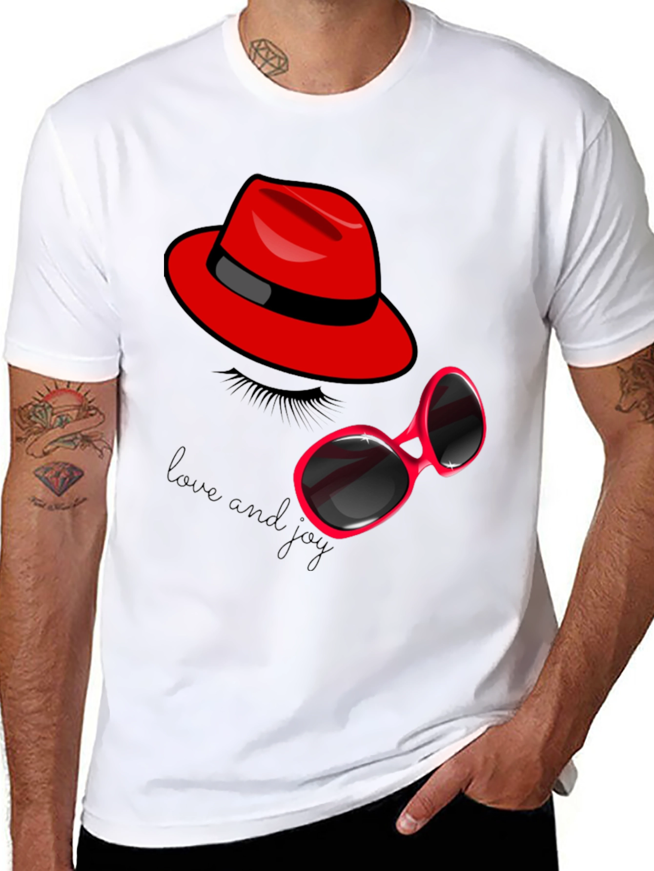Black Red Hat & Sunglasses Graphic Tee view 8