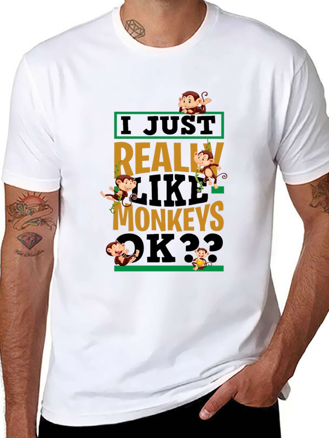 Black Monkey Graphic T-Shirt - I Just Really Like Monkeys OK?? view 8