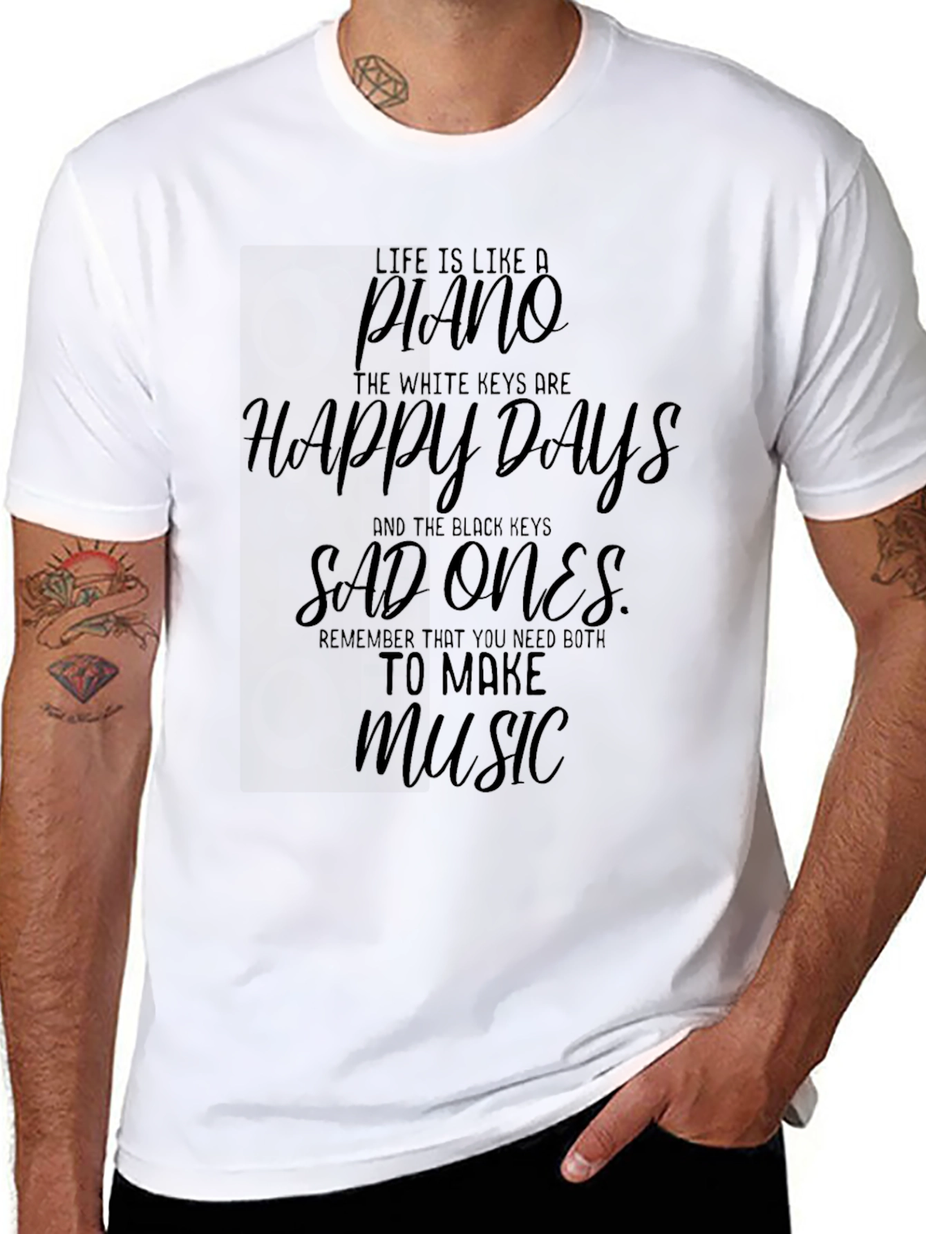 Black Piano Keys T-Shirt - Life is Like a Piano Tee view 8