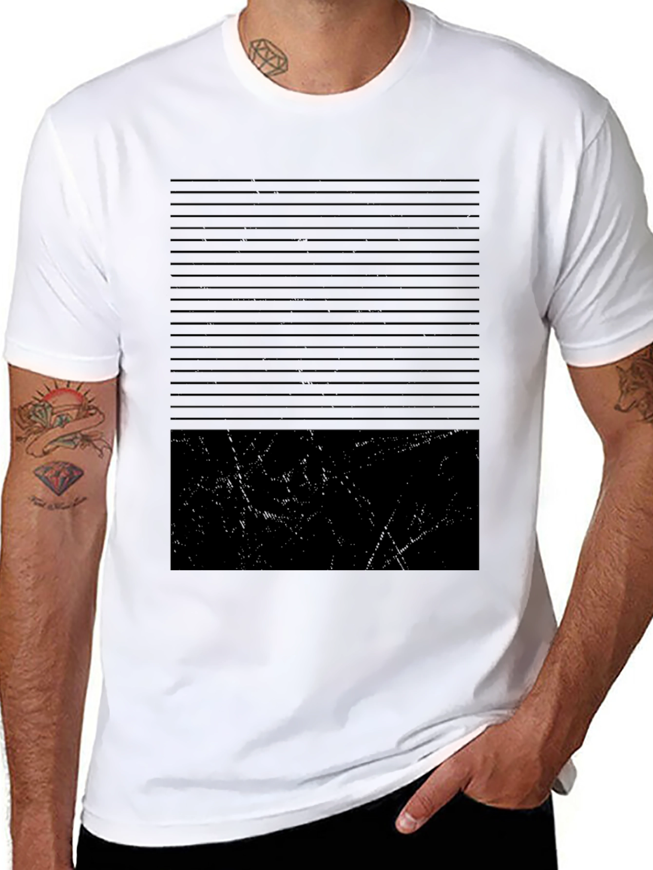 Black Modern Striped Block Tee view 8
