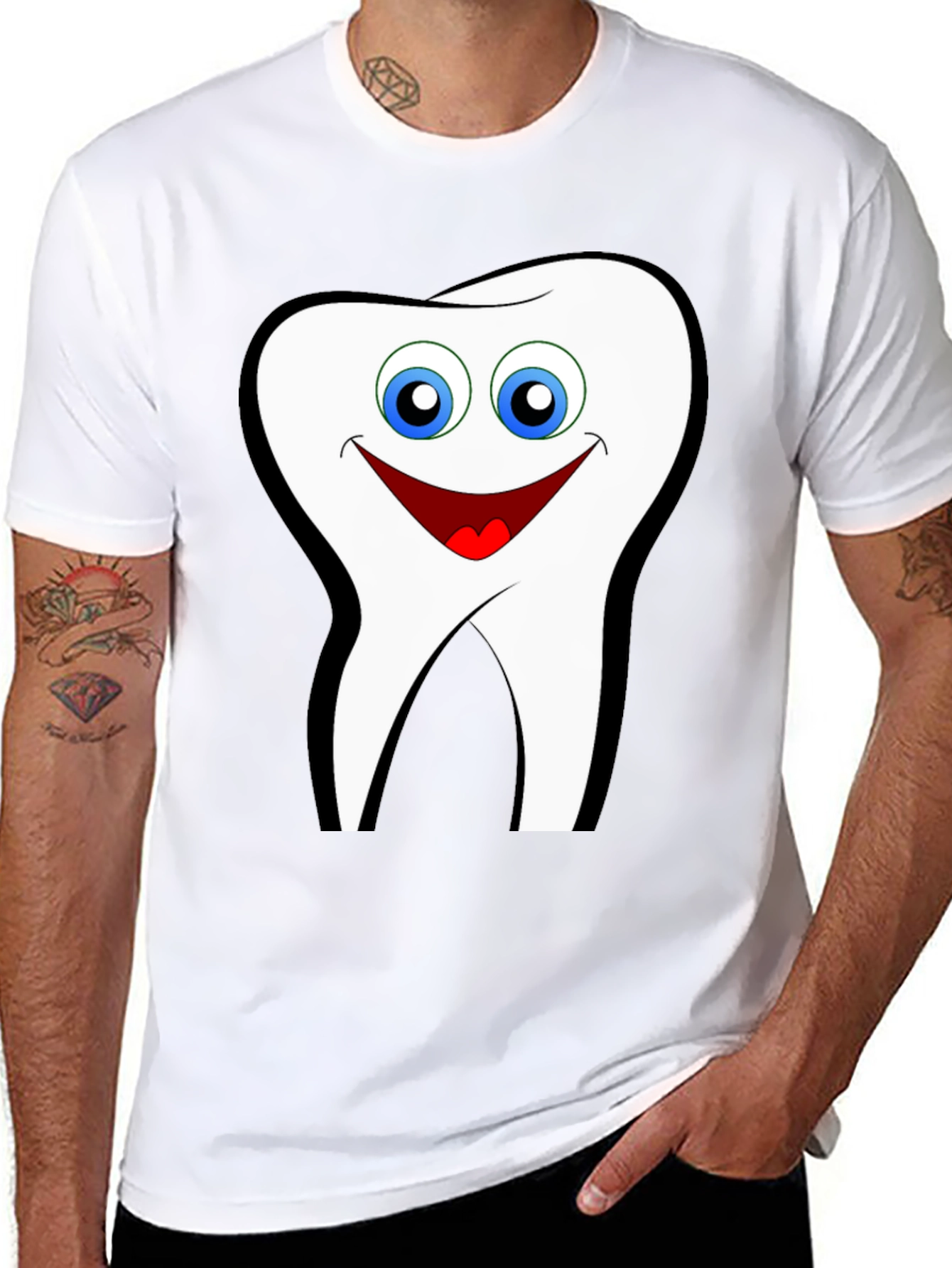 Black Smiling Tooth Graphic T-Shirt - Black Cotton Tee view 8