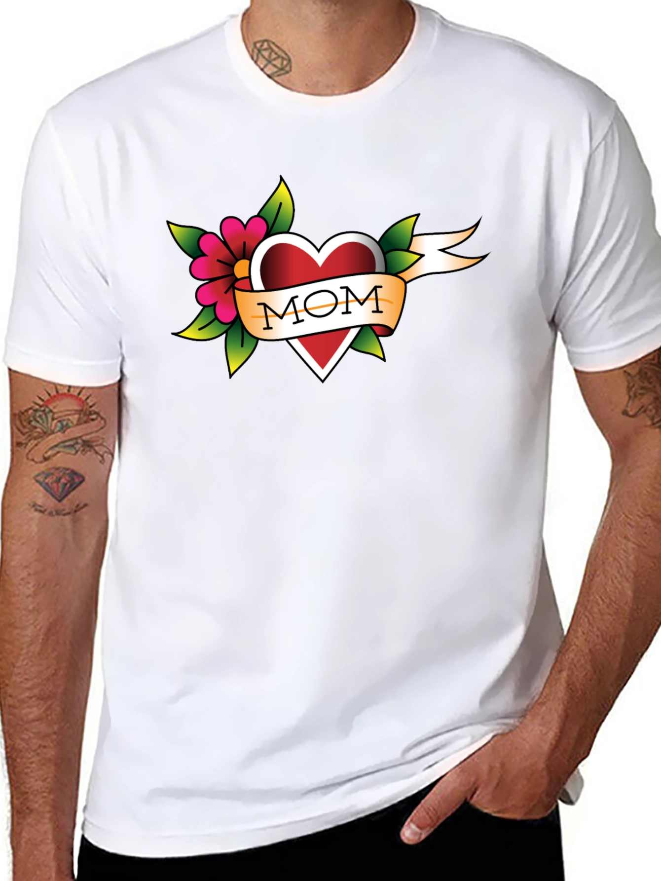 Black Mom Tattoo Style Heart T-Shirt view 8
