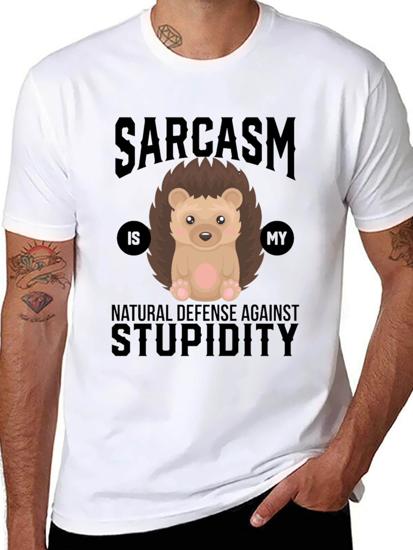 Black Sarcasm Hedgehog T-Shirt - Natural Defense view 8