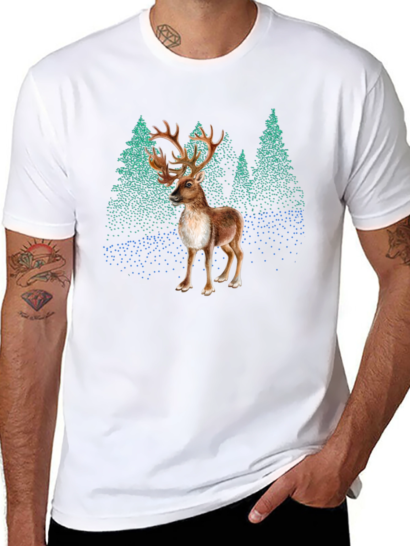 Black Reindeer Forest Graphic Tee - Stylish Nature Print view 8
