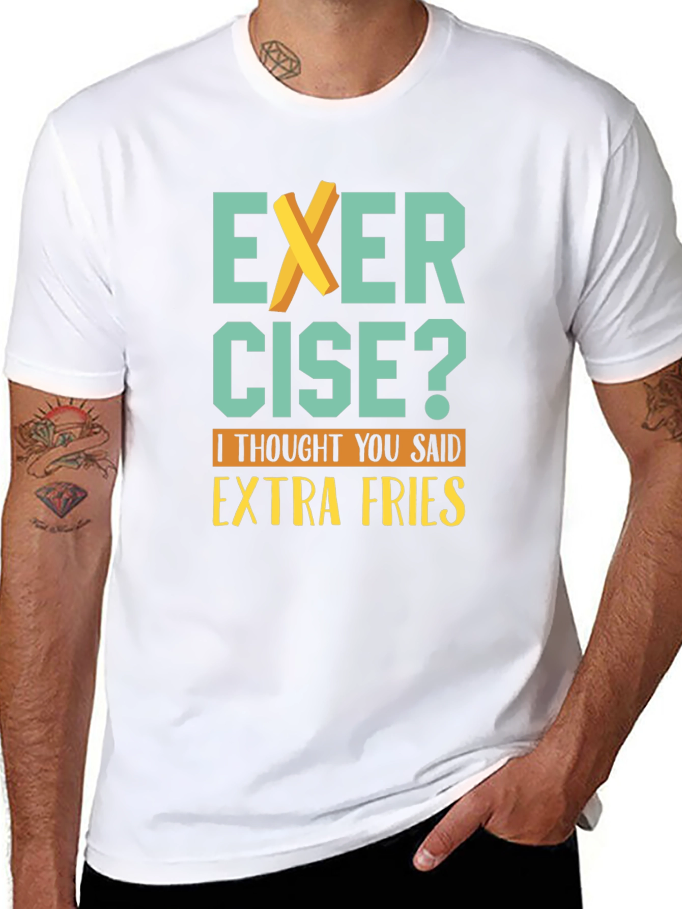 Black Exercise? Extra Fries T-Shirt - Funny Graphic Tee view 8