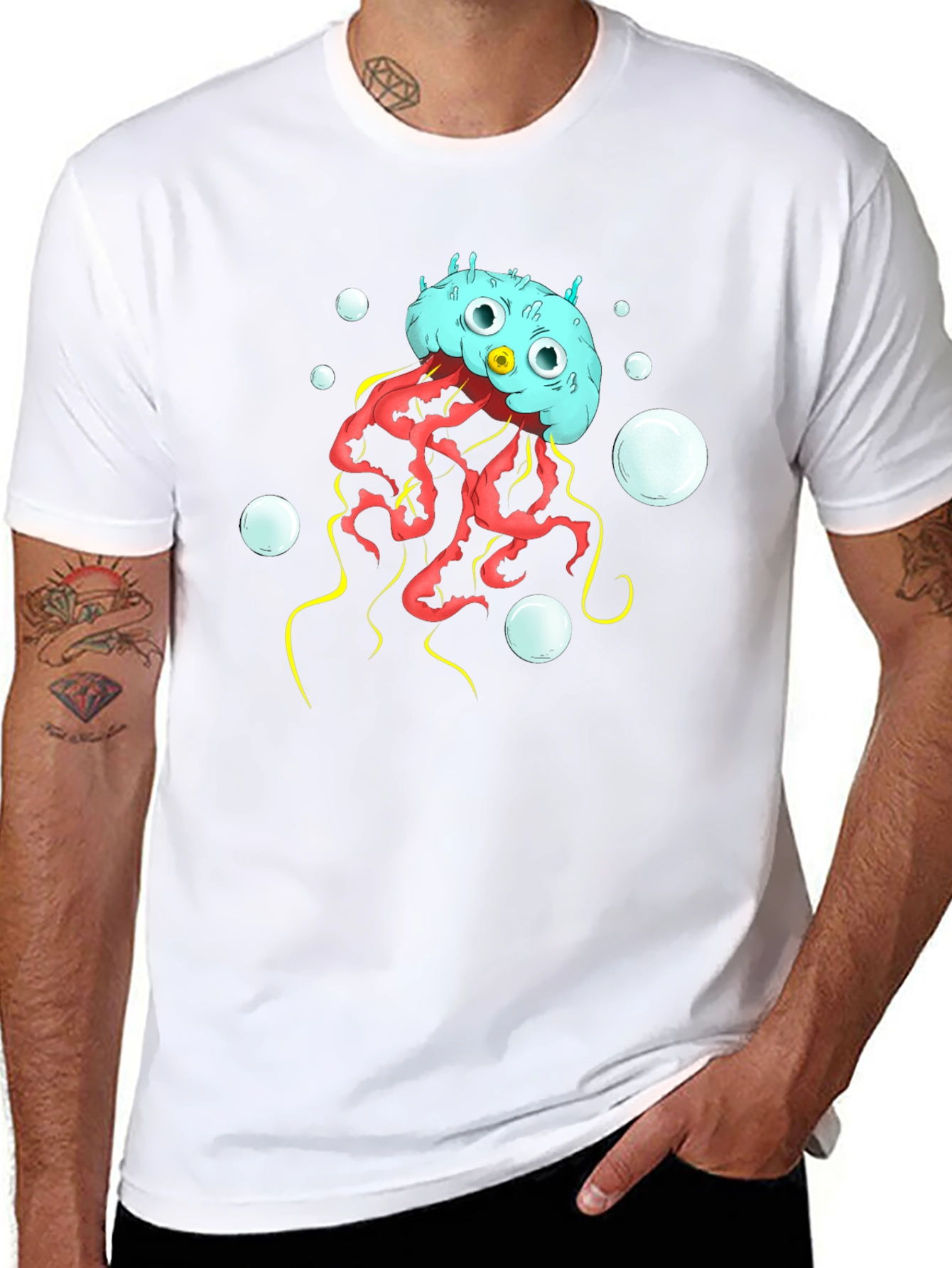 Black Cartoon Jellyfish Graphic T-Shirt view 8