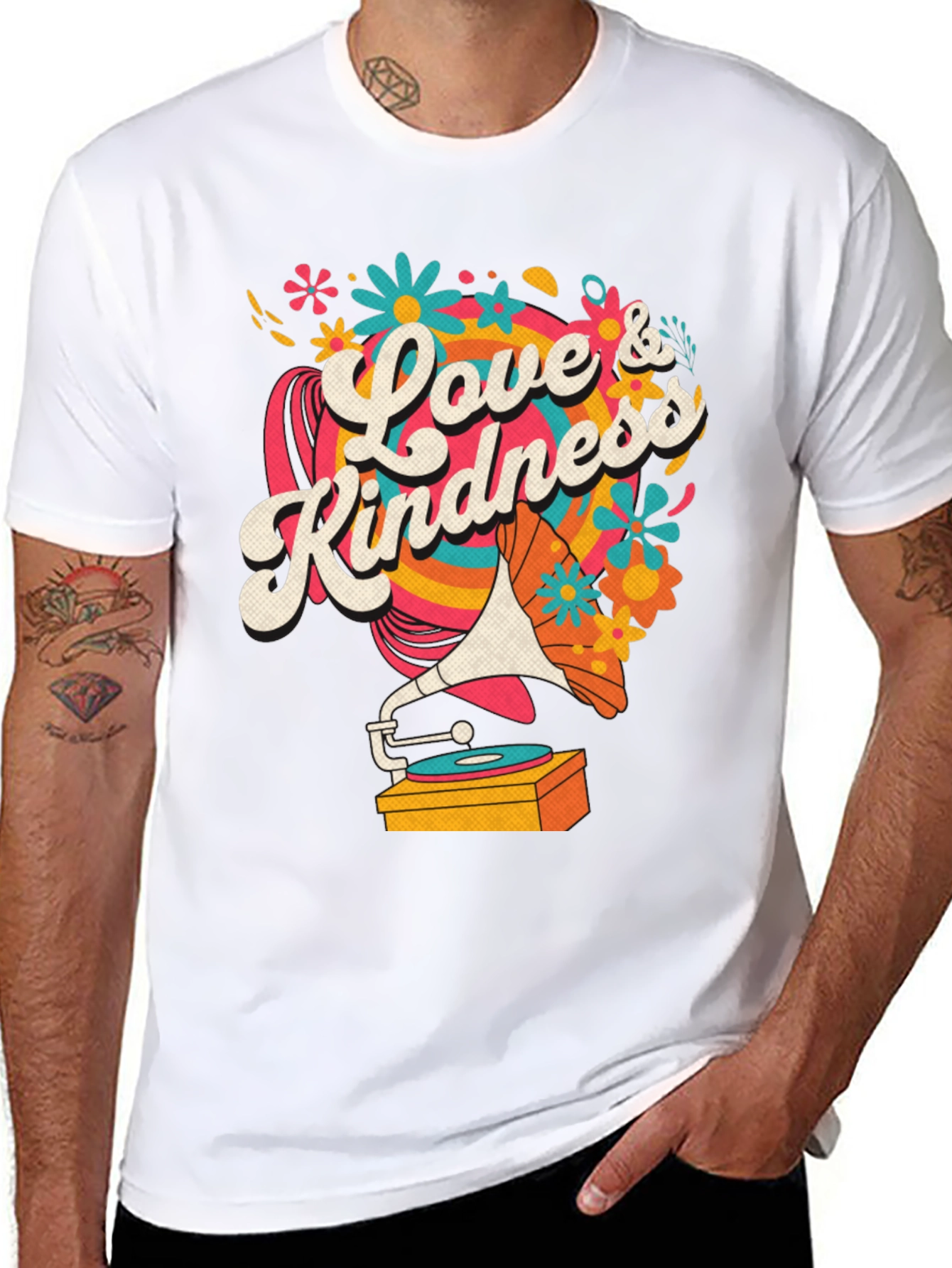Black Love & Kindness Graphic Tee - Retro Record Player view 8