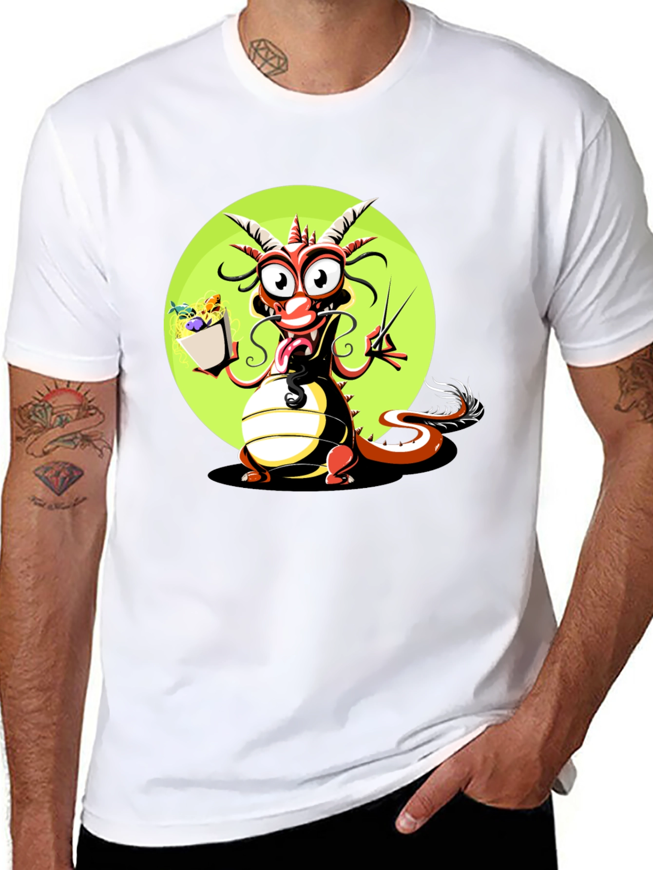 Black Dragon with Noodles Graphic T-Shirt view 8