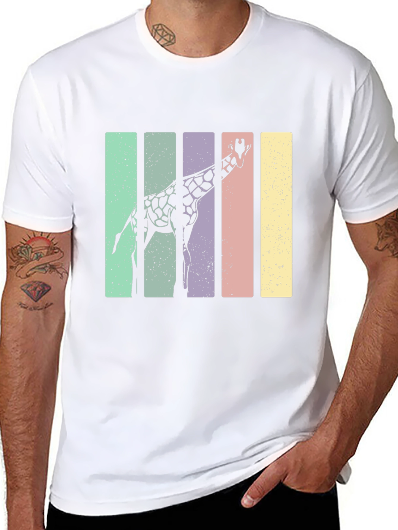 Black Giraffe Retro Stripes Graphic Tee view 8