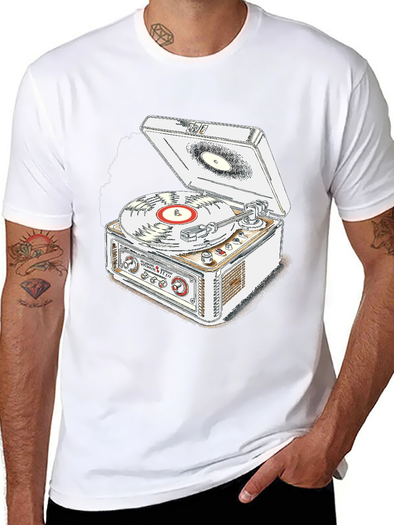 Black Vintage Record Player T-Shirt - Music Lover Tee view 8