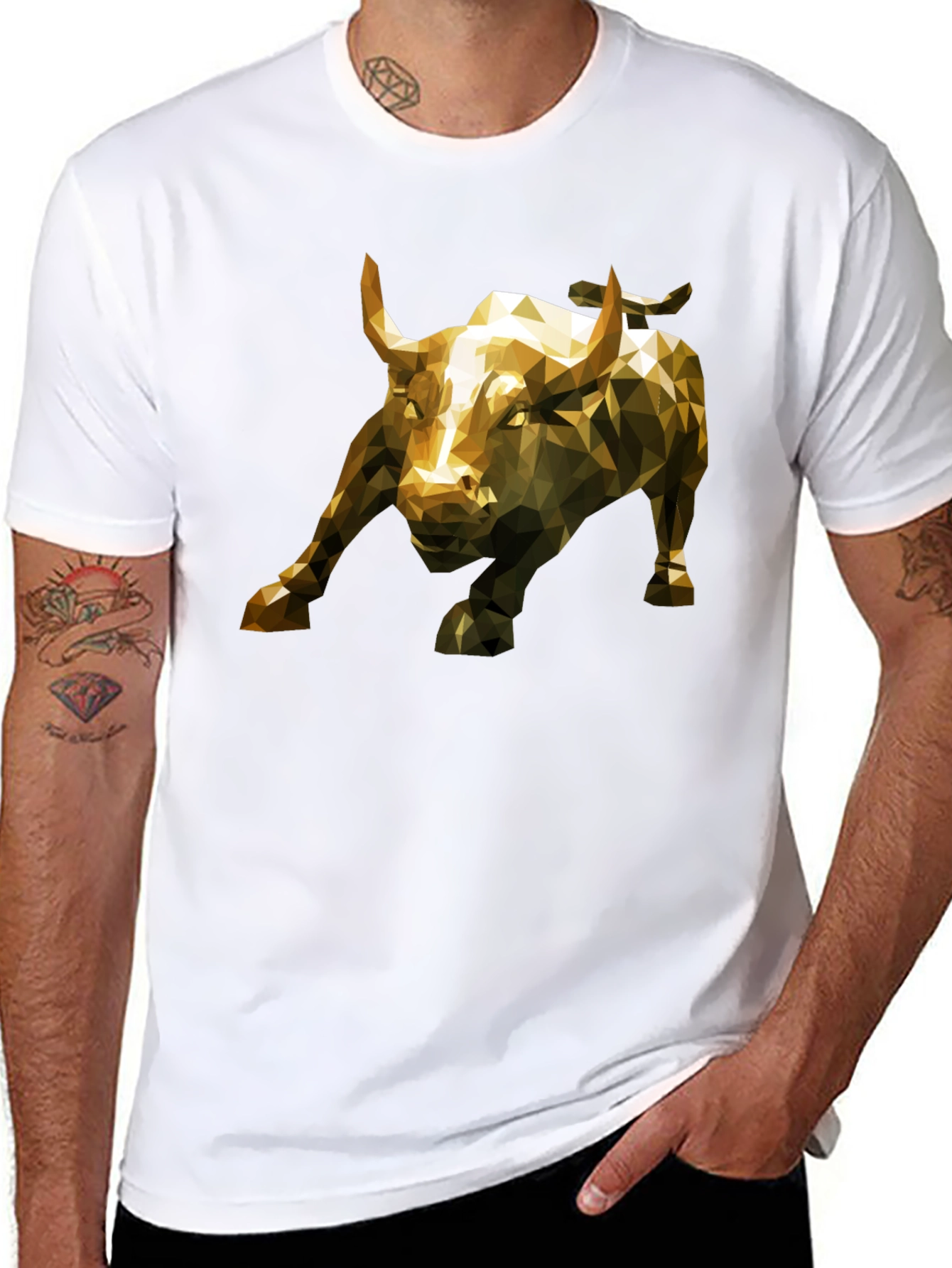 Black Geometric Bull Graphic Tee - Black Short Sleeve T-Shirt view 8
