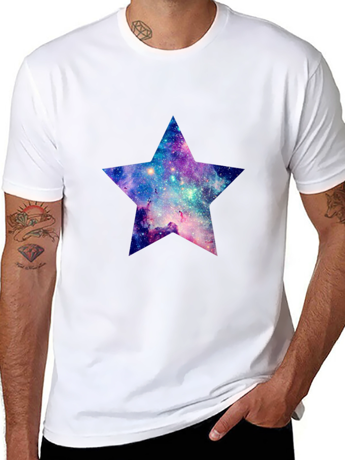 Black Galaxy Star Graphic Tee - Black Cotton Blend view 8