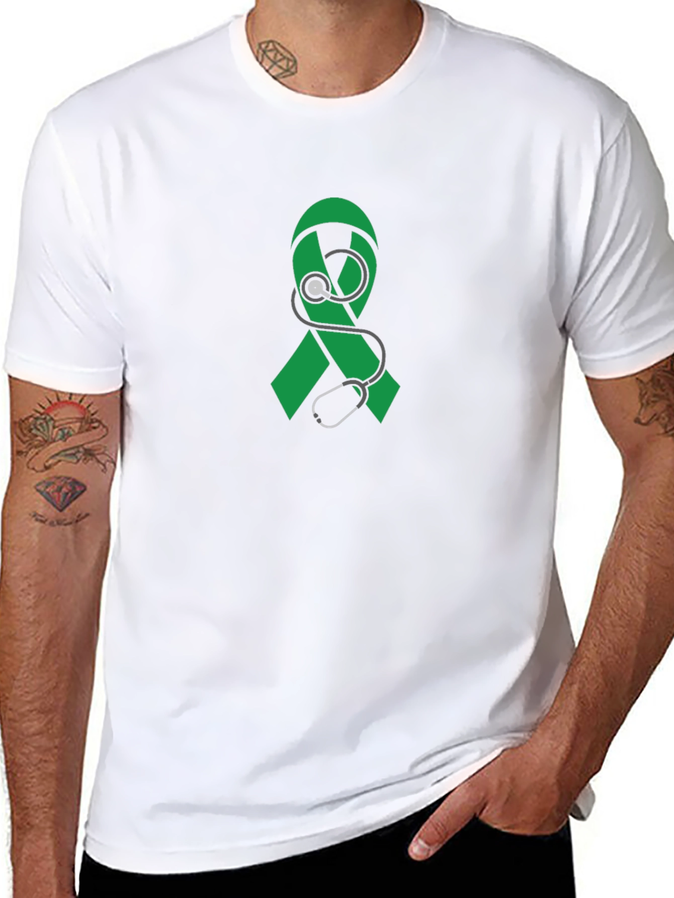 Black Awareness Ribbon Stethoscope Graphic Tee view 8