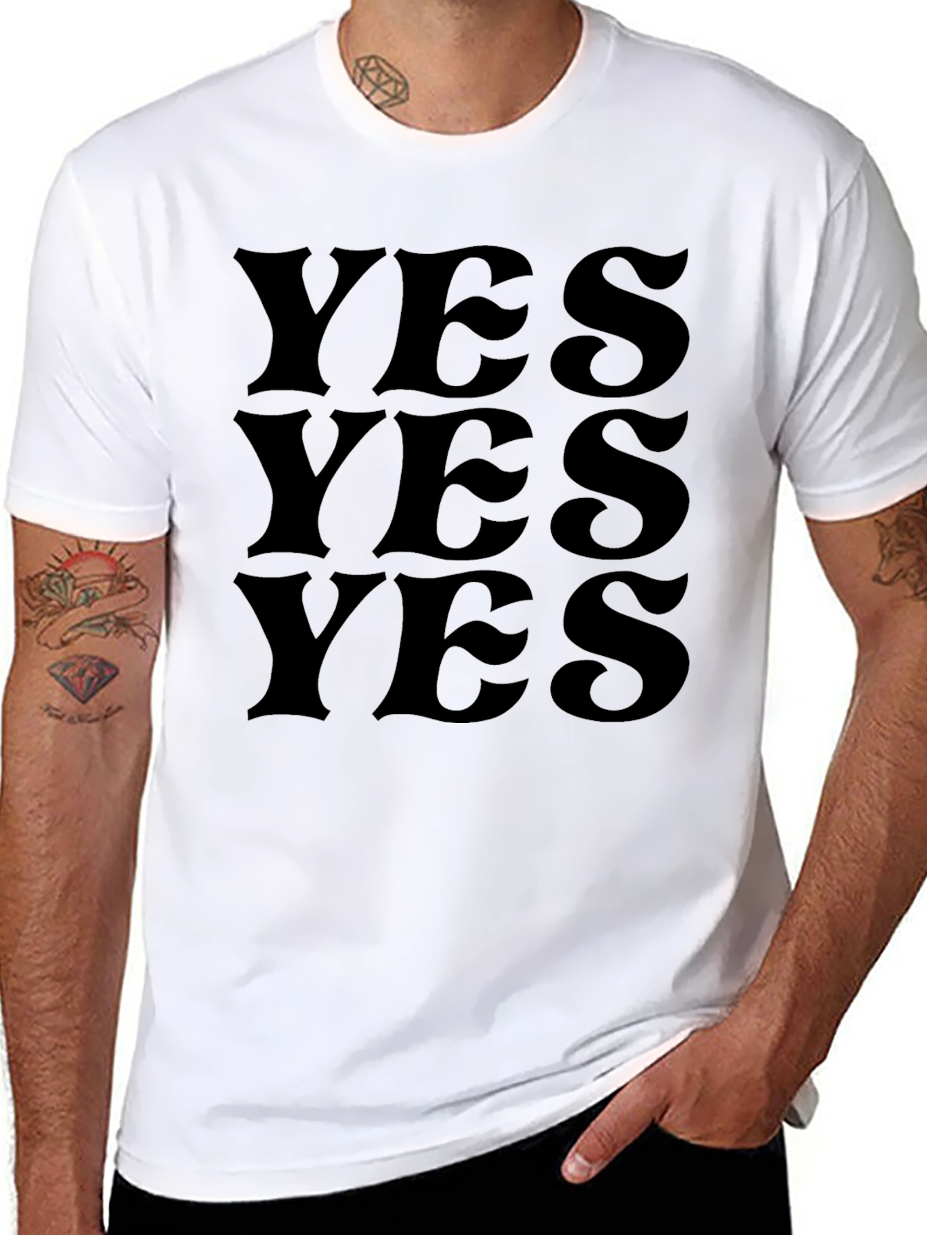 Black YES Graphic Tee - Minimalist Statement Shirt view 8