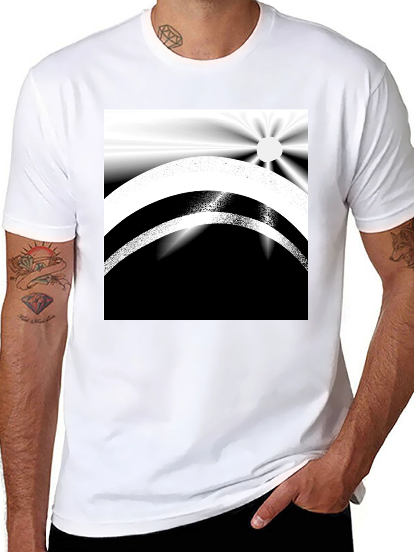 Black Abstract Black and White Graphic Tee view 8