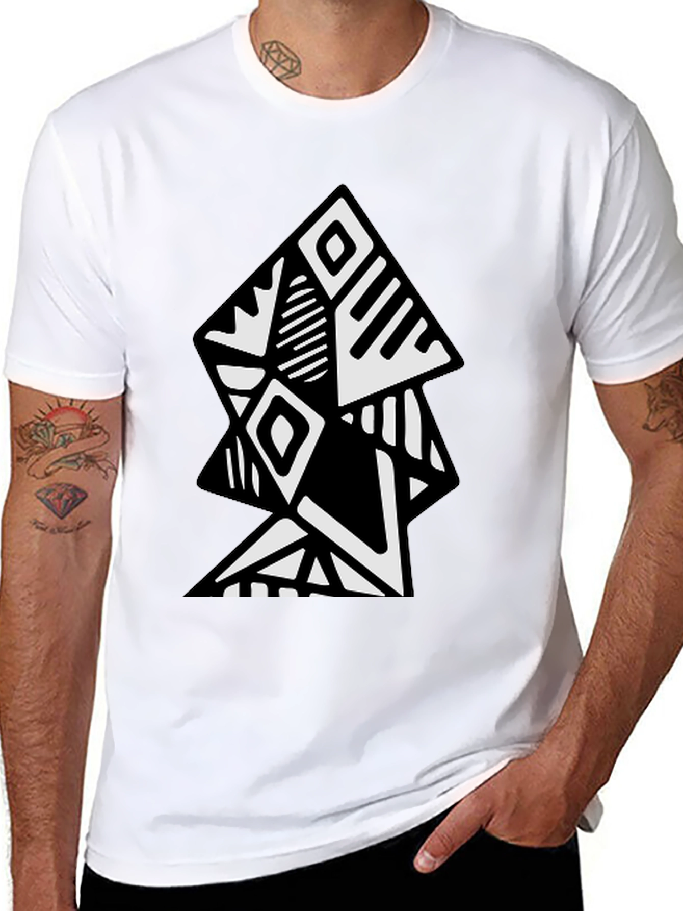 Black Geometric Tribal Art Black T-Shirt view 8