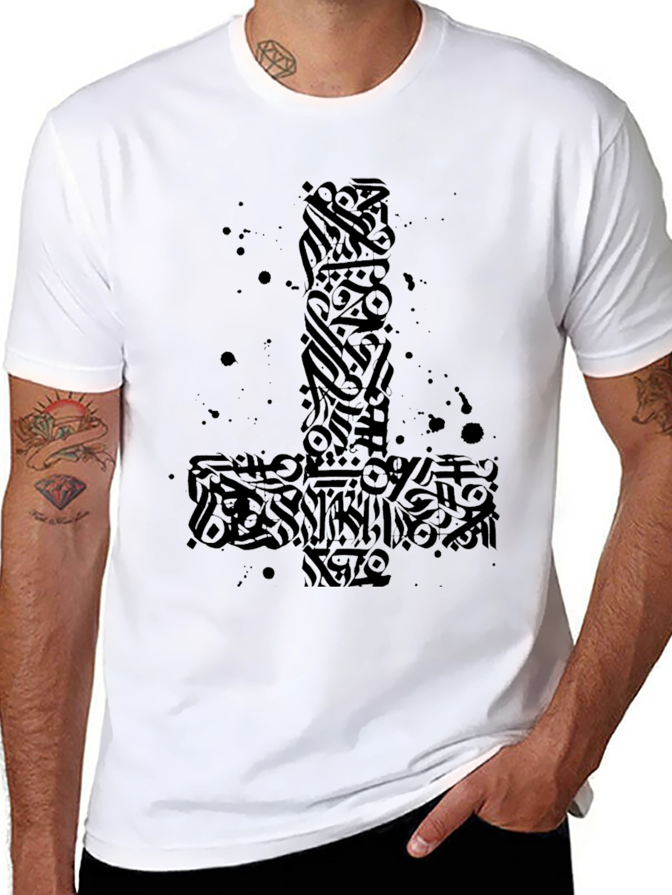 Black Inverted Cross Graphic Tee - Black view 8