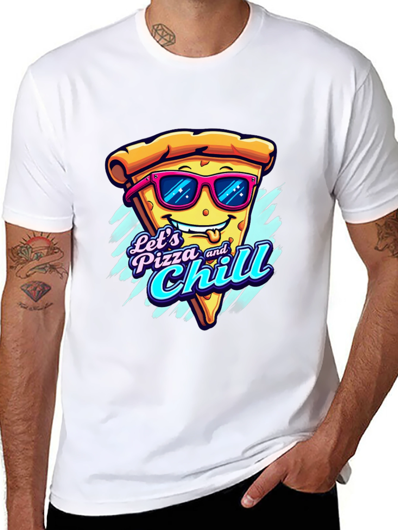 Black Let's Pizza and Chill Funny Graphic Tee view 8