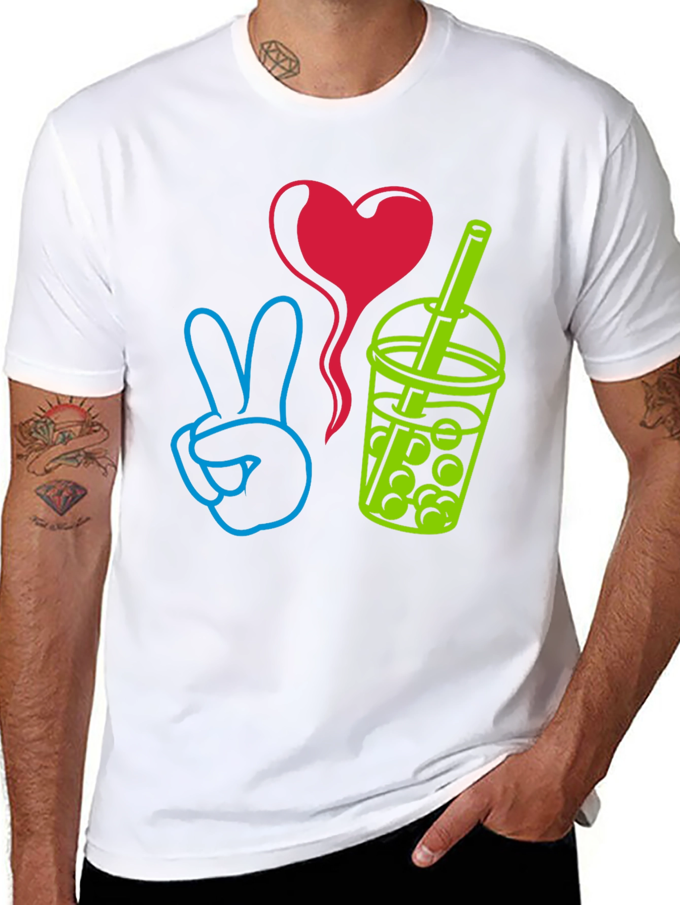 Black Peace, Love, Boba T-Shirt - Trendy Graphic Tee view 8