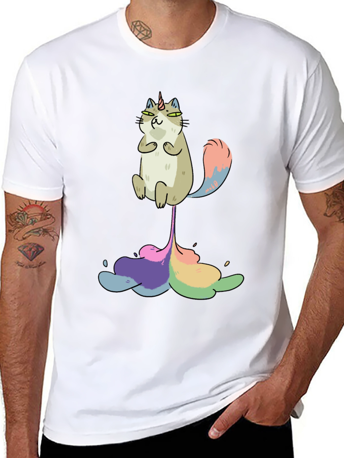 Black Unicorn Cat Rainbow Funny Black T-Shirt view 8