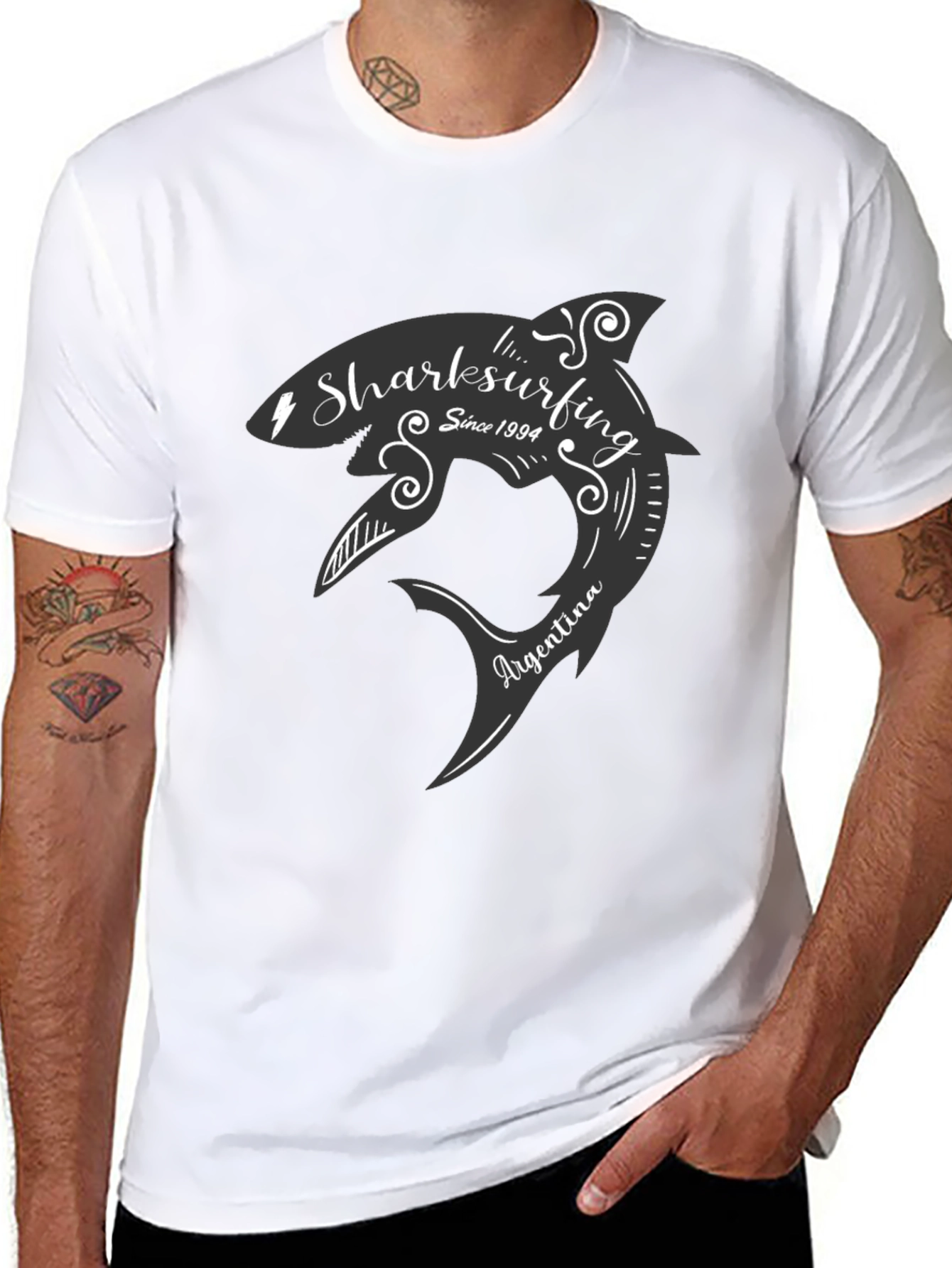 Black Sharksurfing T-Shirt - Argentina Surf Tee view 8