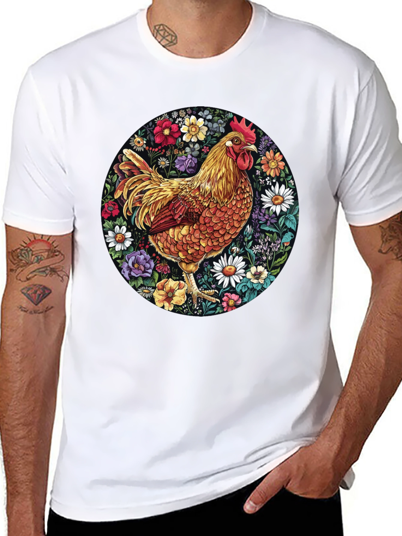 Black Floral Chicken Graphic Tee view 8