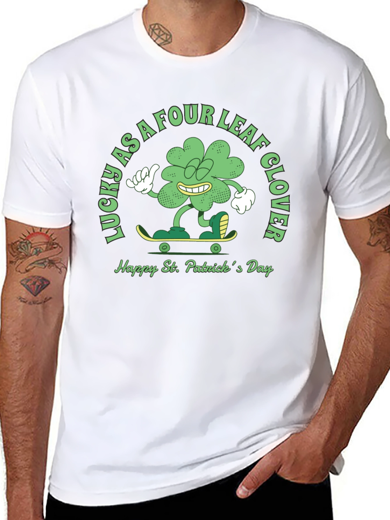 Black Lucky Four Leaf Clover St. Patrick's Day T-Shirt view 8