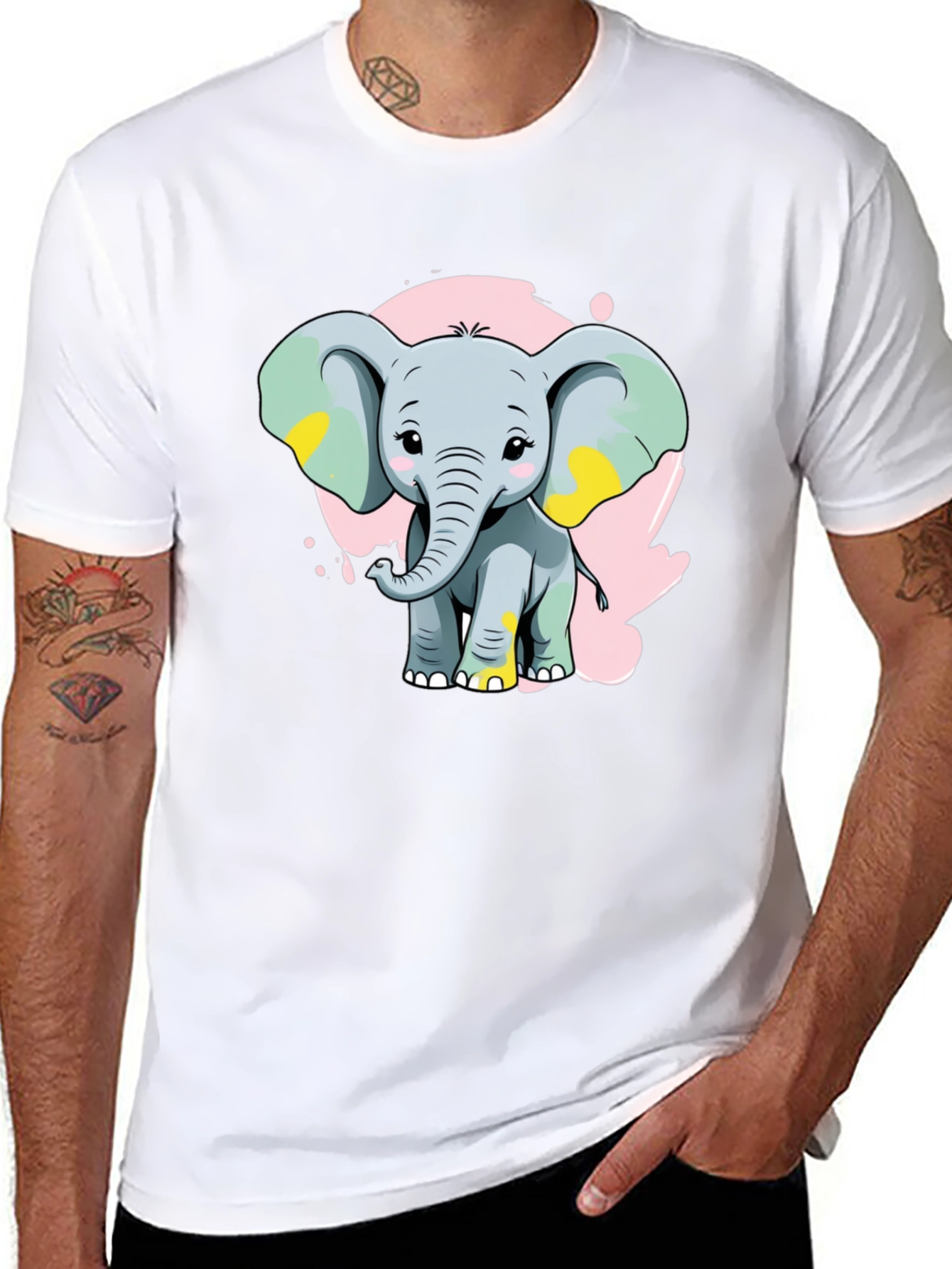 Black Cute Elephant Graphic Tee - Black Cotton Blend Shirt view 8