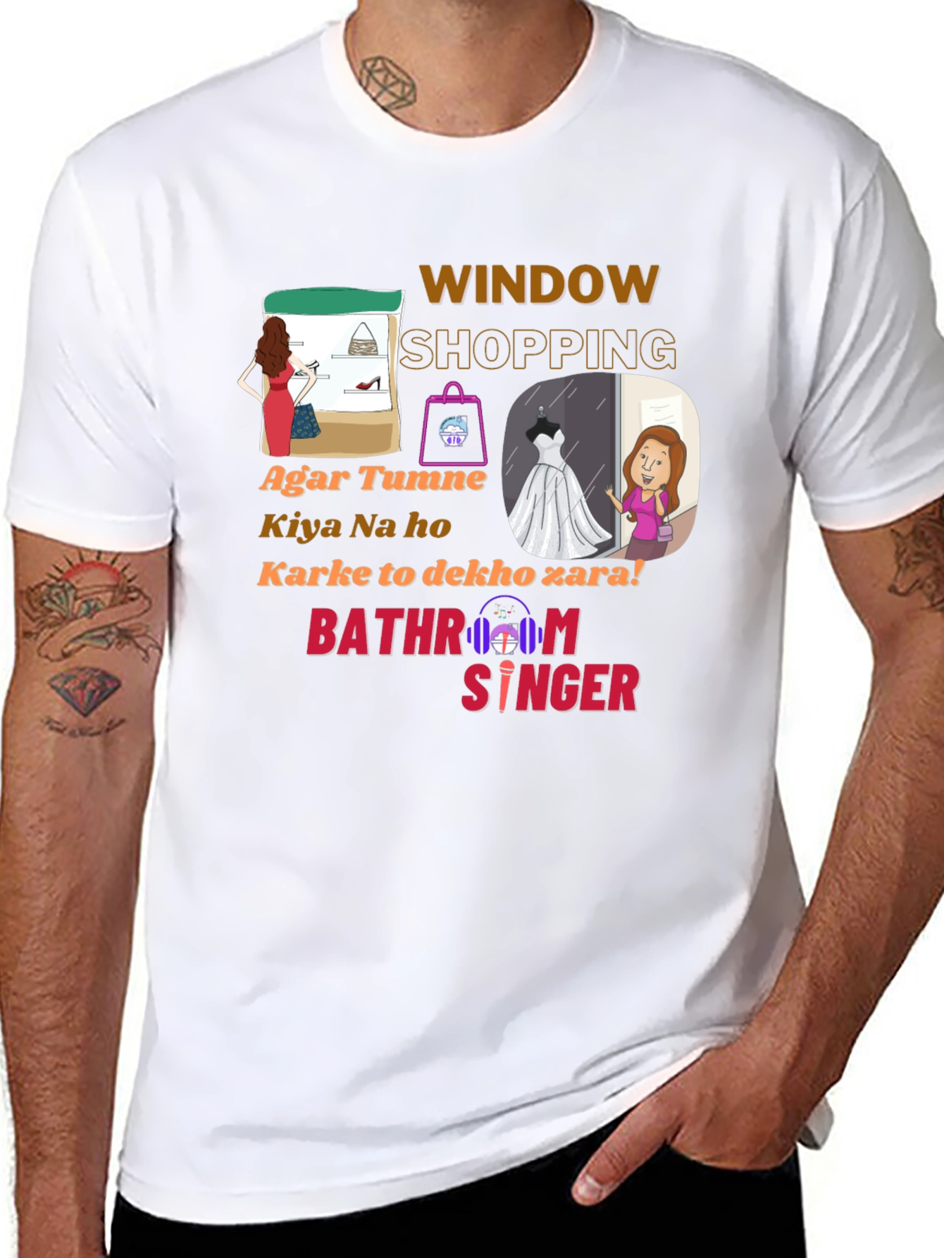 Black Window Shopping Graphic T-Shirt - Bathroom Singer view 8