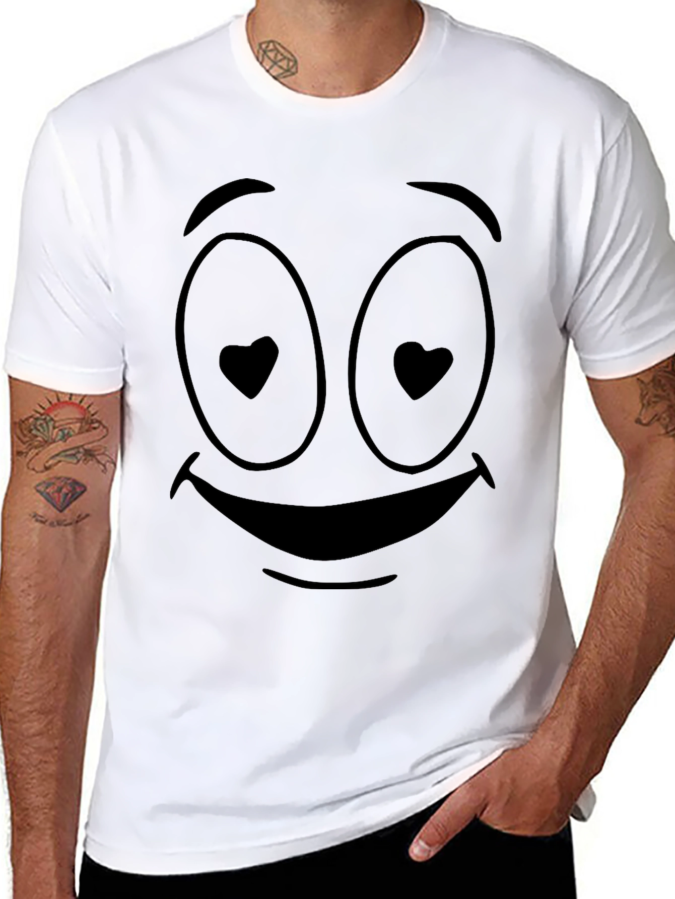 Black Heart Eyes Emoji Graphic Tee - Black Casual Shirt view 8