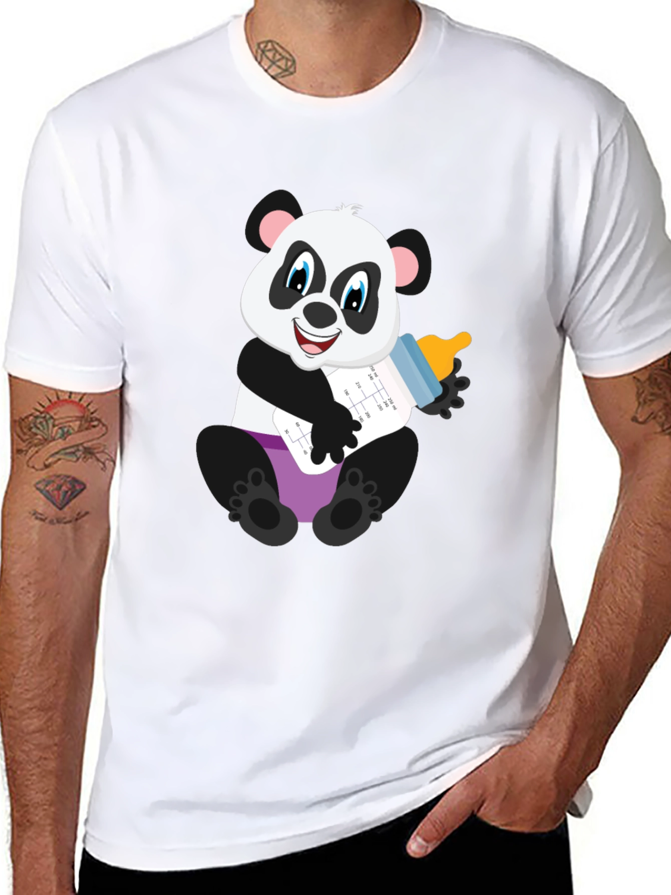 Black Panda Baby Bottle T-Shirt - Adorable Cute Cartoon Bear Tee view 8
