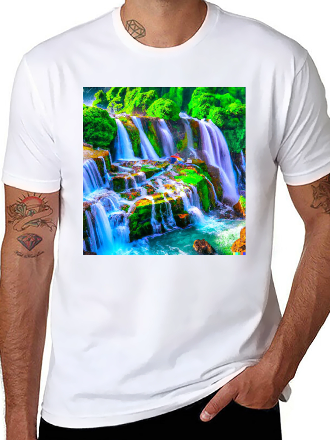 Black Waterfall Graphic Tee - Nature Lover's T-Shirt view 8