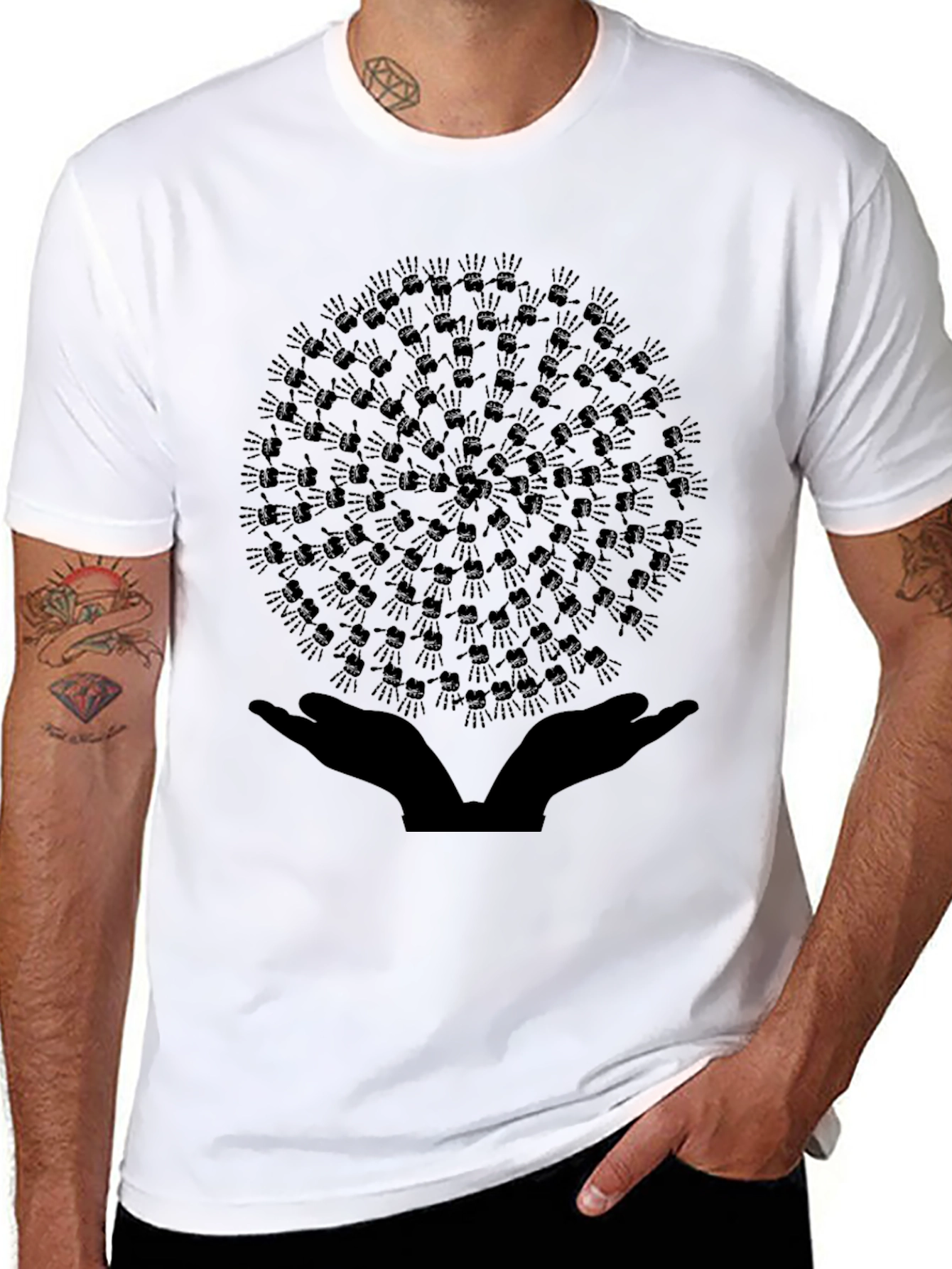 Black Unity Hands Graphic Tee - Black Crew Neck T-Shirt view 8