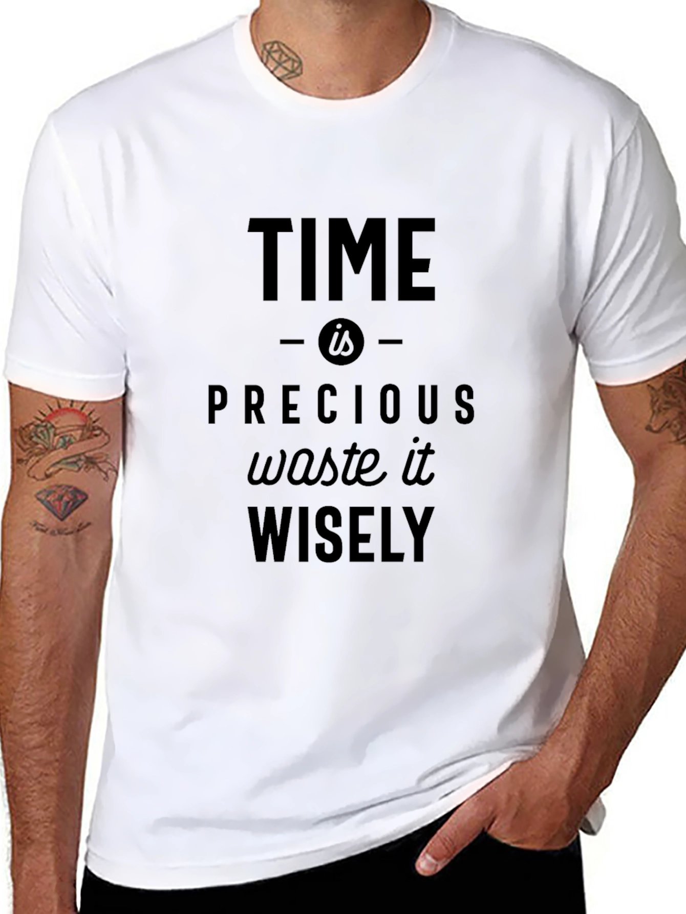 Black Time is Precious Slogan Black Graphic T-Shirt view 8